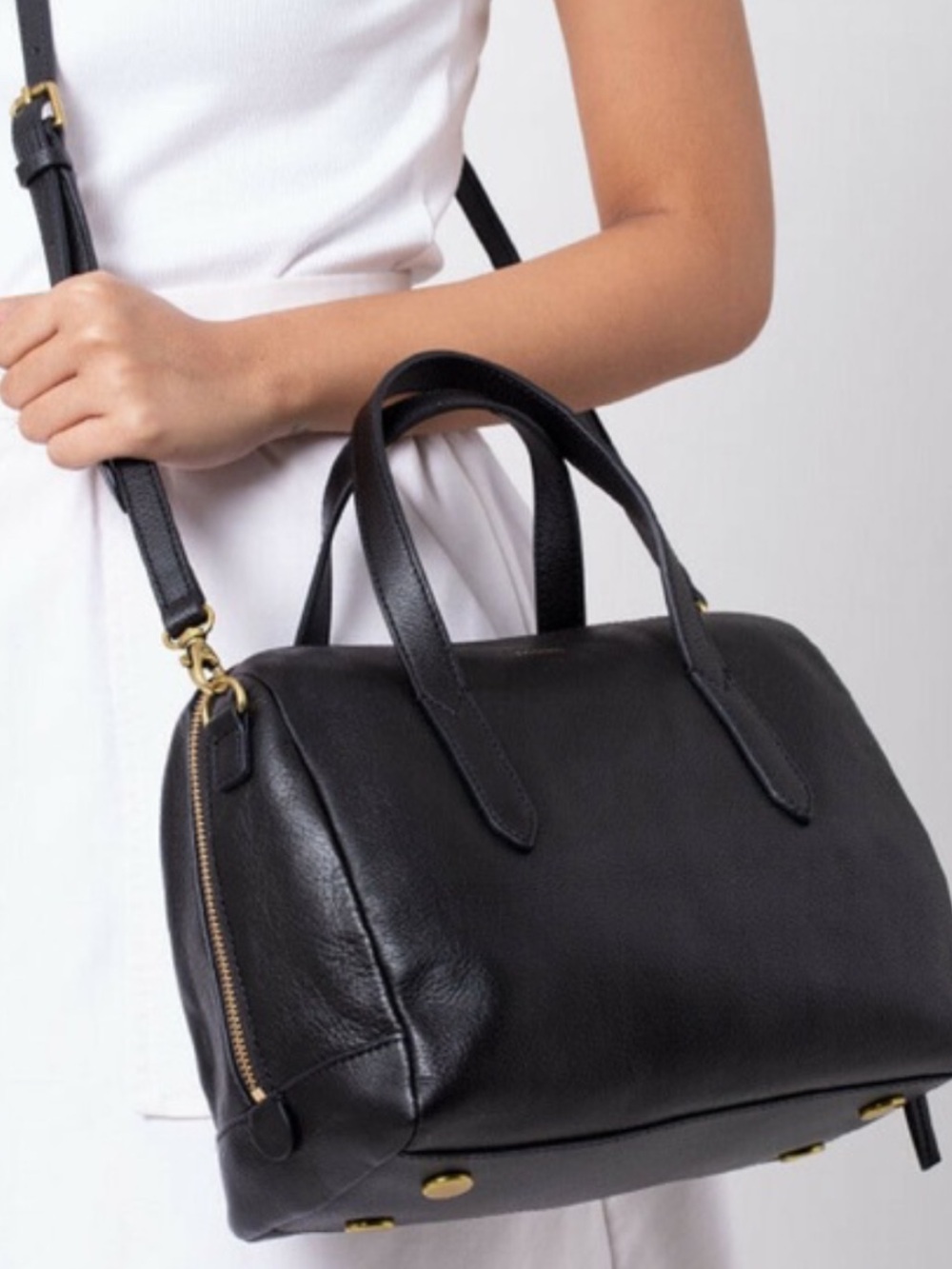 Fossil Sydney Satchel Purse in Pebbled Black Leather